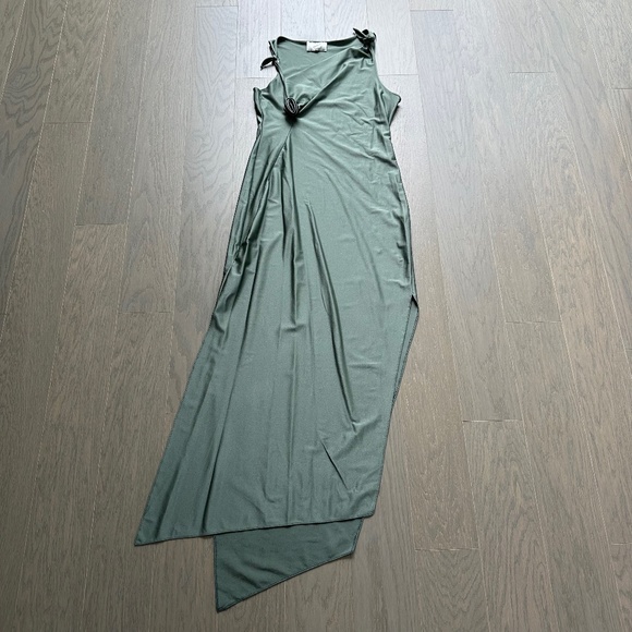 Coperni Cutout Sleeveless Asymmetrical Dress Gown Green Rose Flower - LARGE - Picture 3 of 11